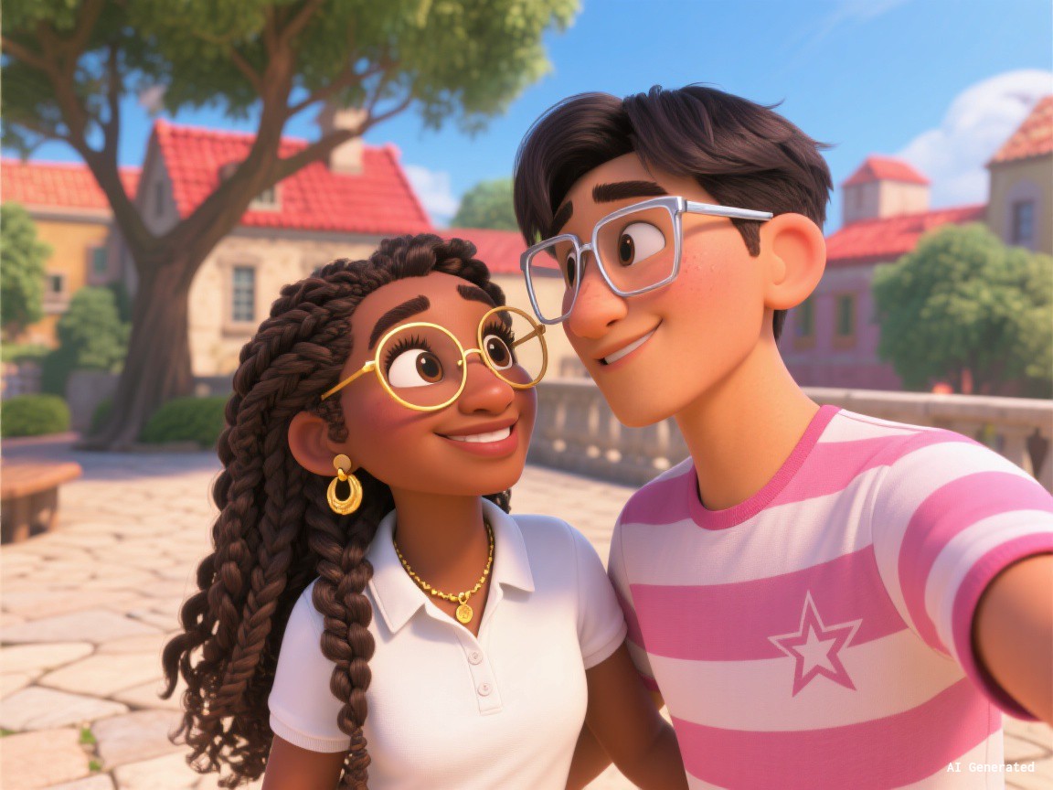 Cartoon Couple Selfie